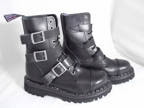 Kožené topánky Steadys čierne 10.dierkové s prešívanou oceľovou špičkou a troma prackami